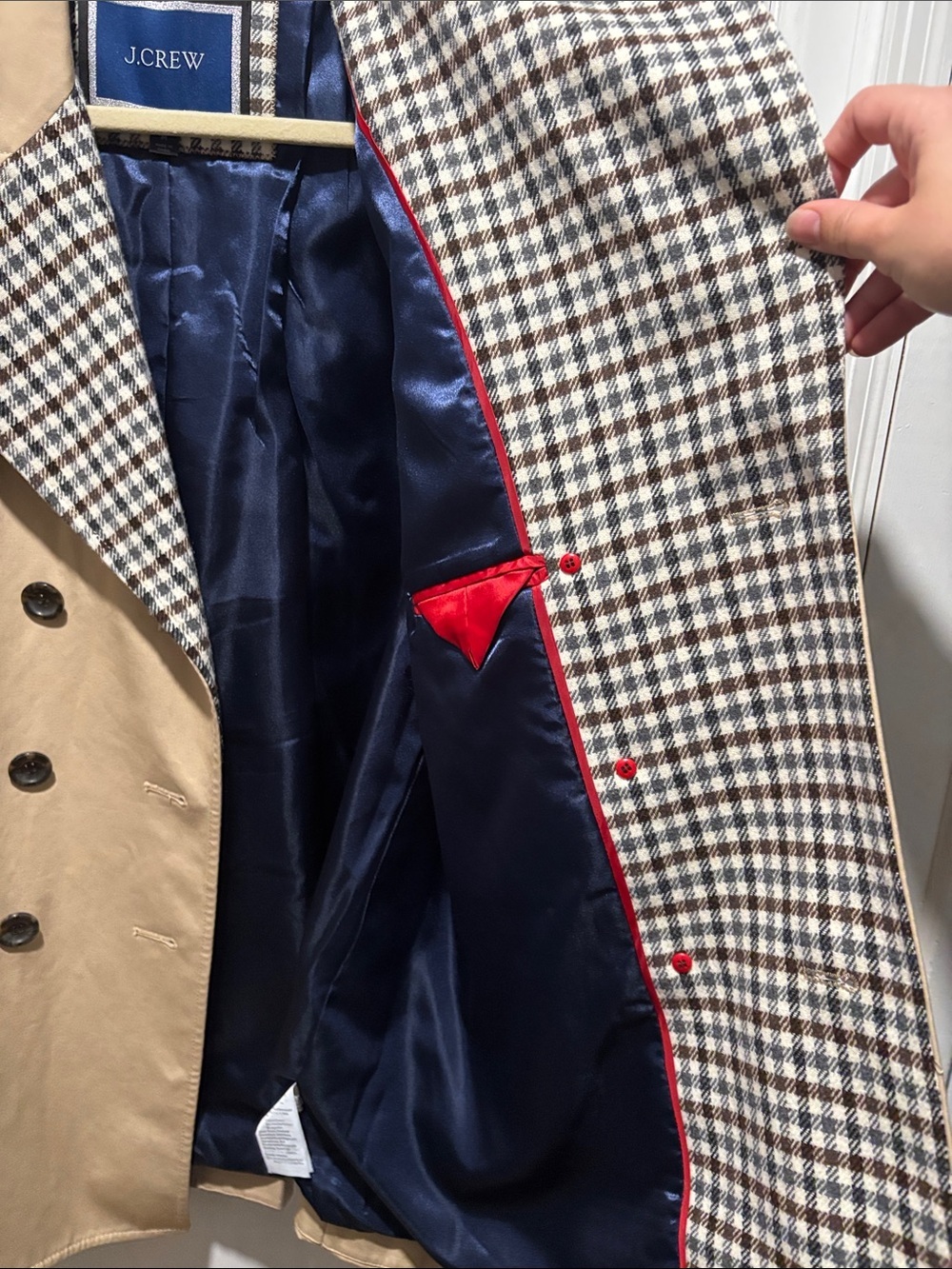 J CREW pleated trench coat plaid accent size medium - Picture 4 of 6